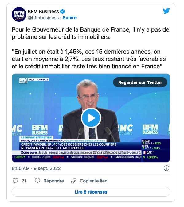 Article Le Figaro Immobilier Gouverneur Banque de France 130922